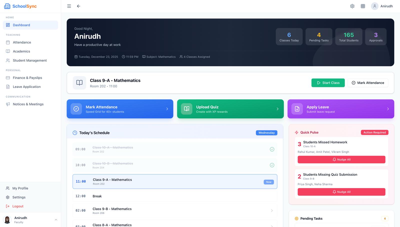 SchoolSync Faculty Dashboard